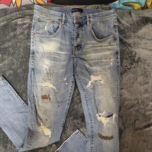 Purple Brand P002 Paint Splatter Button Fly Distressed Jeans Mens size 34